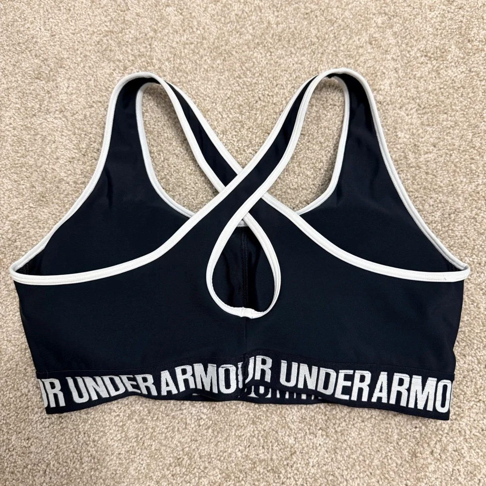 Under Armour Mid Crossback Sports Bra Womens XL Black White 1310665 HeatGear